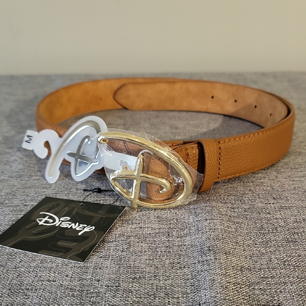 Disney Unisex Tan Belt with Gold Buckle - Size Medium
